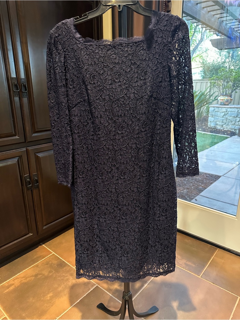 Adrianna Papell Navy Lace Long Sleeve Sheath Dress